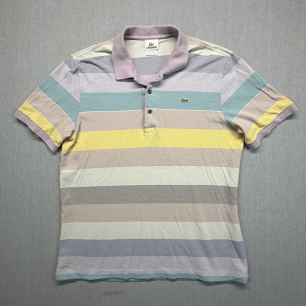 Lacoste Polo Shirt Mens 5 Large Multicolor Stripe Tennis Short Sleeve Golf